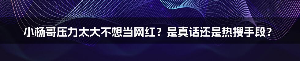 小杨哥压力太大不想当网红？是真话还是热搜手段？