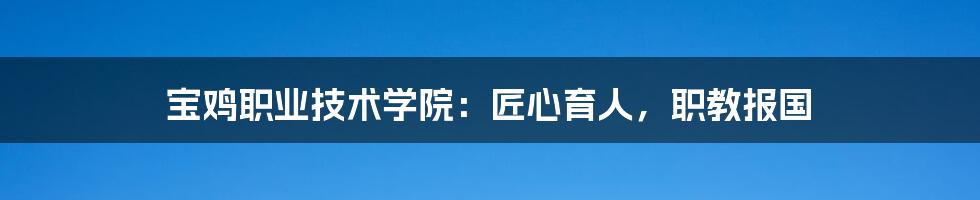 宝鸡职业技术学院：匠心育人，职教报国