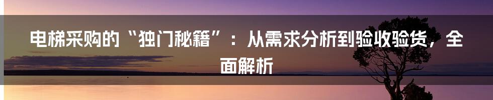 电梯采购的“独门秘籍”：从需求分析到验收验货，全面解析