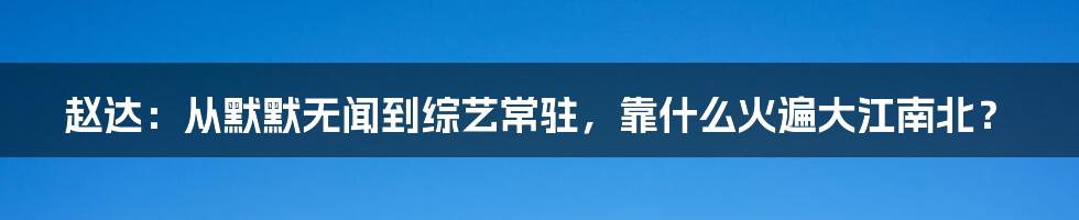 赵达：从默默无闻到综艺常驻，靠什么火遍大江南北？