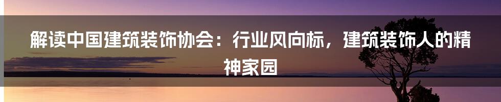 解读中国建筑装饰协会：行业风向标，建筑装饰人的精神家园