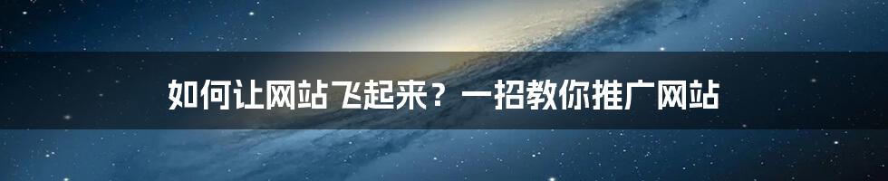 如何让网站飞起来？一招教你推广网站