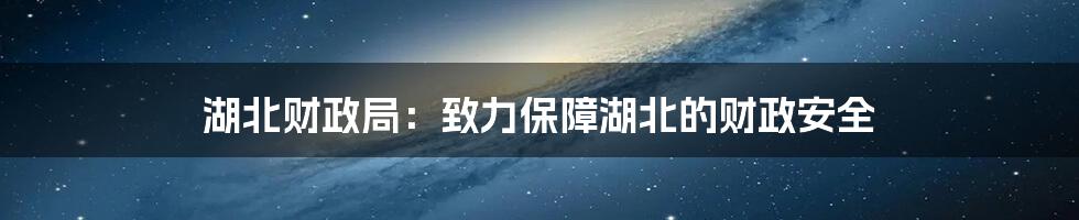 湖北财政局：致力保障湖北的财政安全