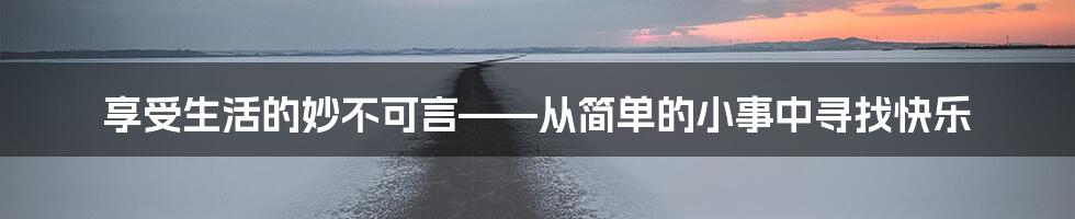 享受生活的妙不可言——从简单的小事中寻找快乐