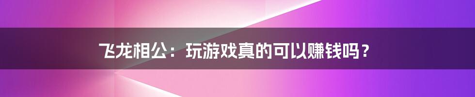 飞龙相公：玩游戏真的可以赚钱吗？