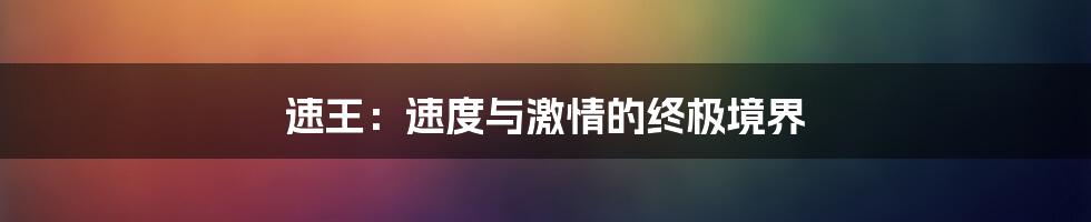 速王：速度与激情的终极境界