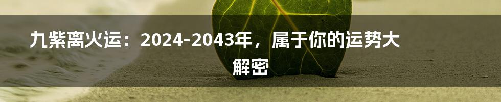 九紫离火运：2024-2043年，属于你的运势大解密