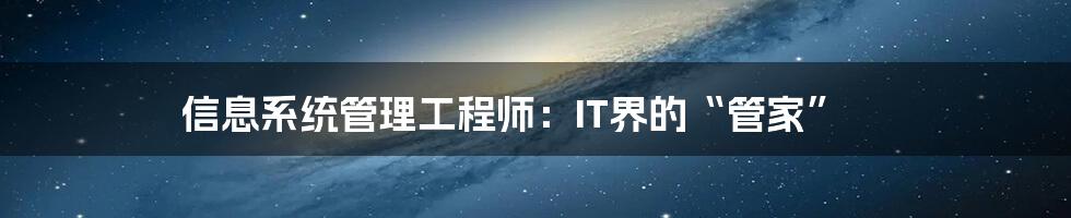 信息系统管理工程师：IT界的“管家”