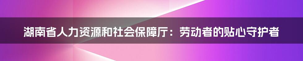 湖南省人力资源和社会保障厅：劳动者的贴心守护者