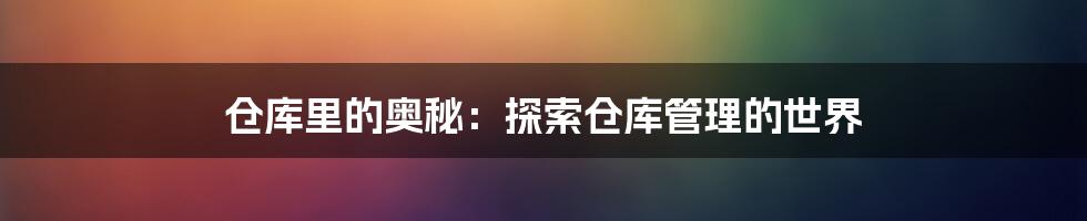 仓库里的奥秘：探索仓库管理的世界