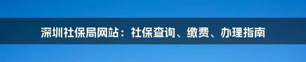 深圳社保局网站：社保查询、缴费、办理指南