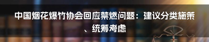 中国烟花爆竹协会回应禁燃问题：建议分类施策、统筹考虑