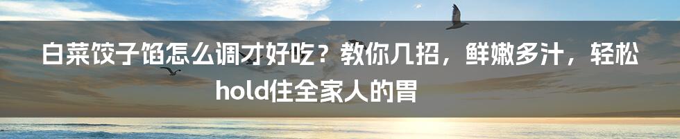 白菜饺子馅怎么调才好吃？教你几招，鲜嫩多汁，轻松hold住全家人的胃