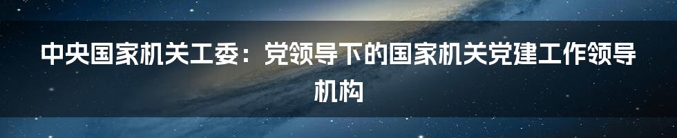 中央国家机关工委：党领导下的国家机关党建工作领导机构