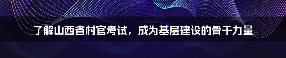 了解山西省村官考试，成为基层建设的骨干力量