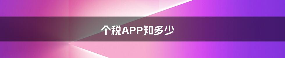 个税APP知多少