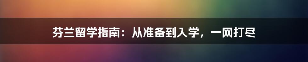 芬兰留学指南：从准备到入学，一网打尽