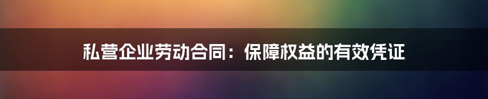 私营企业劳动合同：保障权益的有效凭证