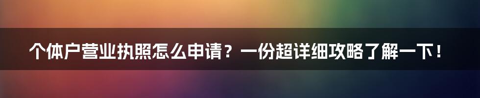 个体户营业执照怎么申请？一份超详细攻略了解一下！