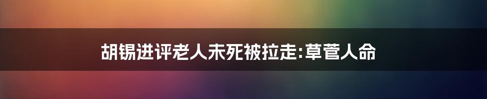 胡锡进评老人未死被拉走:草菅人命