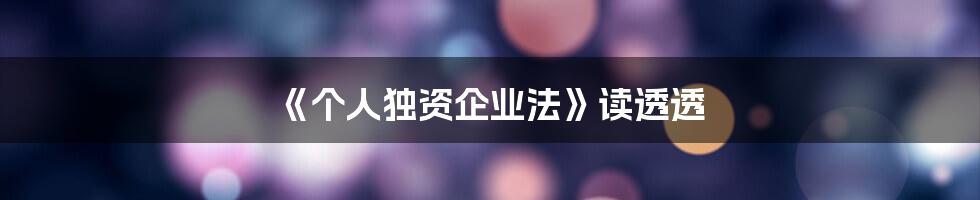 《个人独资企业法》读透透