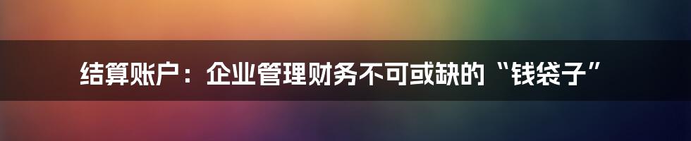 结算账户：企业管理财务不可或缺的“钱袋子”