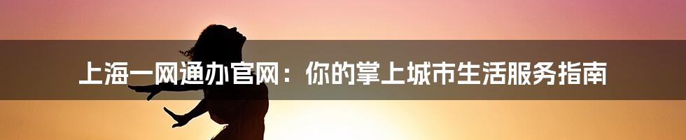 上海一网通办官网：你的掌上城市生活服务指南