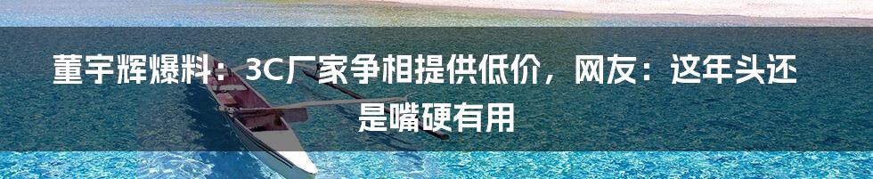 董宇辉爆料：3C厂家争相提供低价，网友：这年头还是嘴硬有用