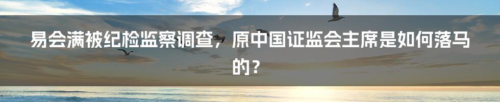 易会满被纪检监察调查，原中国证监会主席是如何落马的？