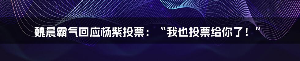 魏晨霸气回应杨紫投票：“我也投票给你了！”