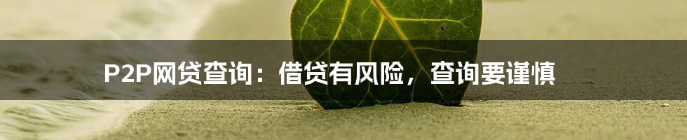 P2P网贷查询：借贷有风险，查询要谨慎