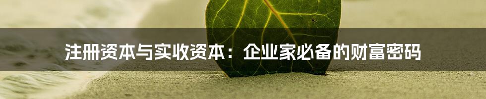 注册资本与实收资本：企业家必备的财富密码