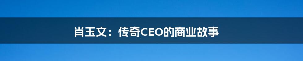 肖玉文：传奇CEO的商业故事