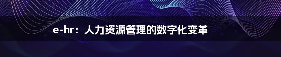 e-hr：人力资源管理的数字化变革