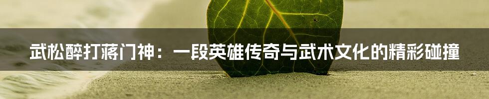 武松醉打蒋门神：一段英雄传奇与武术文化的精彩碰撞