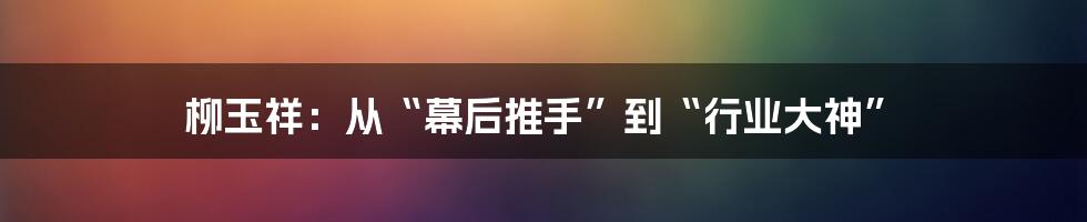 柳玉祥：从“幕后推手”到“行业大神”