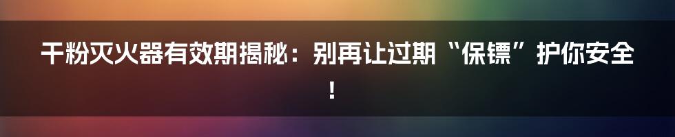 干粉灭火器有效期揭秘：别再让过期“保镖”护你安全！