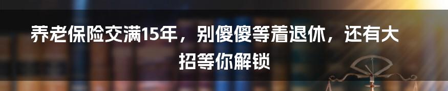 养老保险交满15年，别傻傻等着退休，还有大招等你解锁