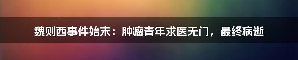 魏则西事件始末：肿瘤青年求医无门，最终病逝