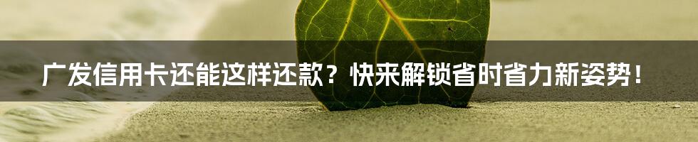 广发信用卡还能这样还款？快来解锁省时省力新姿势！