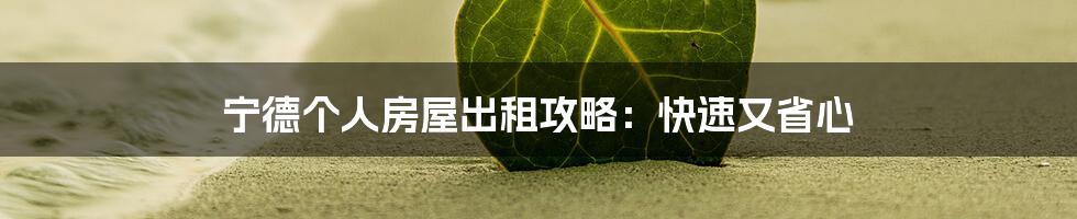 宁德个人房屋出租攻略：快速又省心