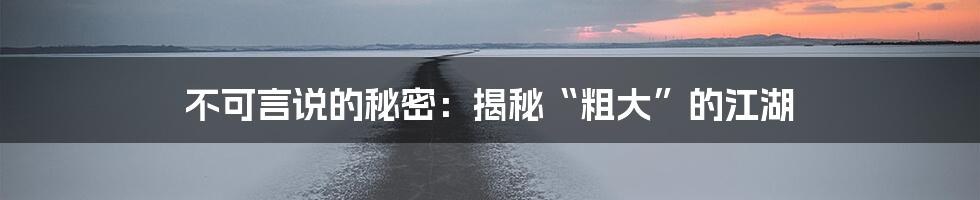 不可言说的秘密：揭秘“粗大”的江湖