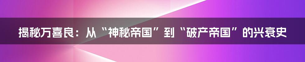 揭秘万喜良：从“神秘帝国”到“破产帝国”的兴衰史