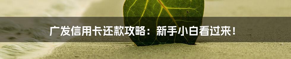 广发信用卡还款攻略：新手小白看过来！