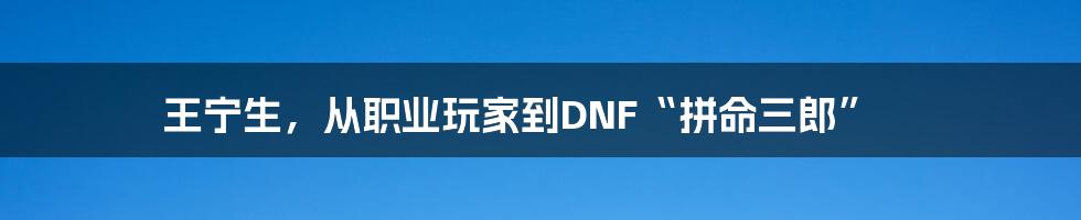 王宁生，从职业玩家到DNF“拼命三郎”