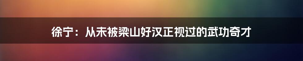 徐宁：从未被梁山好汉正视过的武功奇才