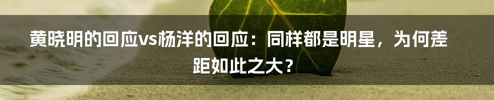 黄晓明的回应vs杨洋的回应：同样都是明星，为何差距如此之大？