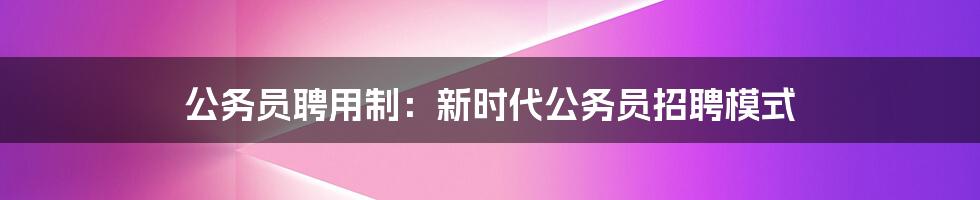 公务员聘用制：新时代公务员招聘模式