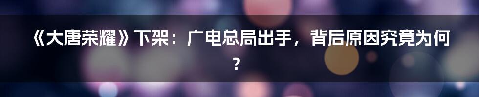 《大唐荣耀》下架：广电总局出手，背后原因究竟为何？