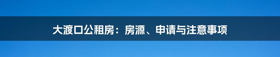 大渡口公租房：房源、申请与注意事项